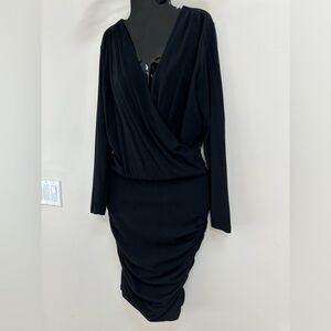 SUNDRY RUCHED LONG SLEEVE T-SHIRT DRESS BLACK 2=M